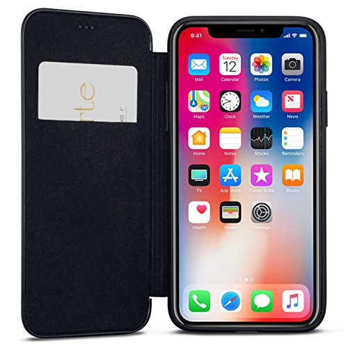 CASEZA iPhone XR Hülle Schwarz Dublin Ultra Schlankes PU Leder Flip Case Ledertasche Lederhülle für das Original iPhone XR/iPhone 10R (6.1 Zoll) - Edles Kunstleder Cover mit Magnetverschluss von CASEZA