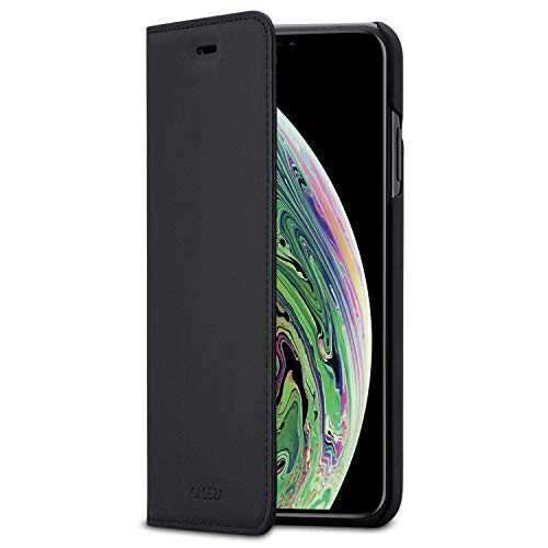 CASEZA iPhone XS Max Flip Case Schwarz Oslo Ultra Schlanke PU Leder Hülle Ledertasche Lederhülle für das Original iPhone XS Max/iPhone 10S Max (6.5 Zoll) - Kunstleder Cover mit Magnetverschluss von CASEZA