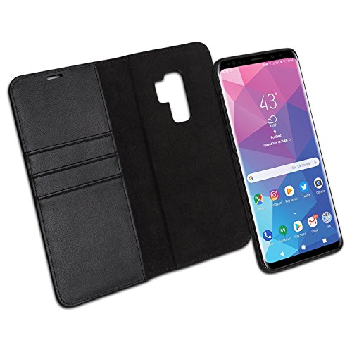 Galaxy S9 Hülle Kunstleder 2 in 1 Case Schwarz - CASEZA Zurich 2" Luxus PU Lederhülle Ledertasche Flip Cover Leder Tasche für Original Samsung Galaxy S9 - Kabelloses Laden Qi mit Case möglich von CASEZA