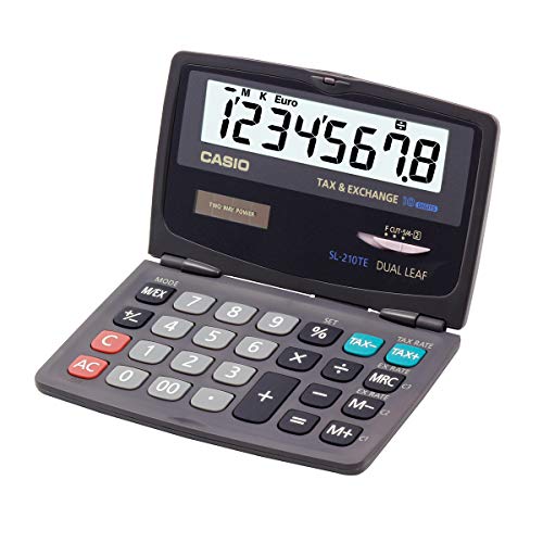 CASIO Taschenrechner SL-210TE, 10-stellig, mit Steuerberechnung, Tausenderunterteilung, klappbar, Solar-/Batteriebetrieb von CASIO