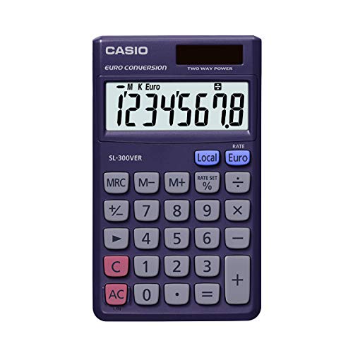 CASIO Taschenrechner SL-300VER, 8-stellig, Währungsumrechnung, Schnellkorrekturtaste, Solar-/Batteriebetrieb von CASIO