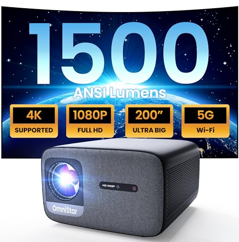 OmniStar L80 Beamer, 1500 ANSI Lumen, Heimkino Video Beamer Full HD 1080P, 4K-Unterstützt, Autofokus/Trapezkorrektur, 30W Lautsprecher, 5G WiFi Bluetooth Projektor Kompatibel mit Smartphone/HDMI/USB von CASIRIS