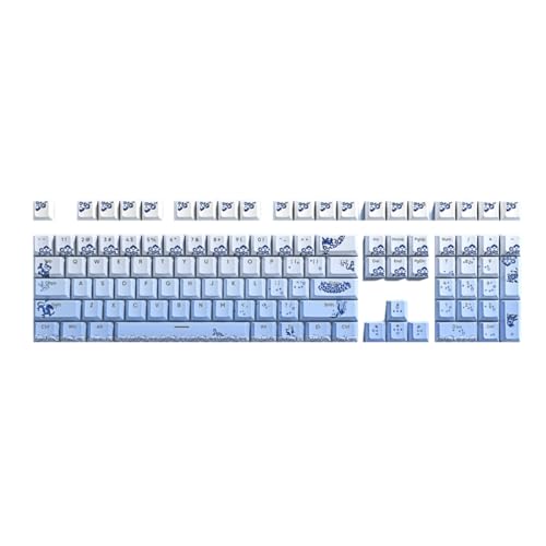 CASNO 108/135 Tasten Seitenbeleuchtetes Tastenkappen-Set Blau und Weiß Porzellan Double Shot Tastenkappen für mechanische Tastatur von CASNO