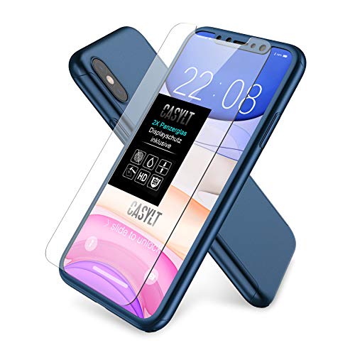 CASYLT iPhone X & iPhone XS Hülle [inkl. 2X Panzerglas] 360 Grad Fullbody Premium Handy-Hülle Blau kompatibel für iPhone X/XS Komplettschutz Hülle von CASYLT