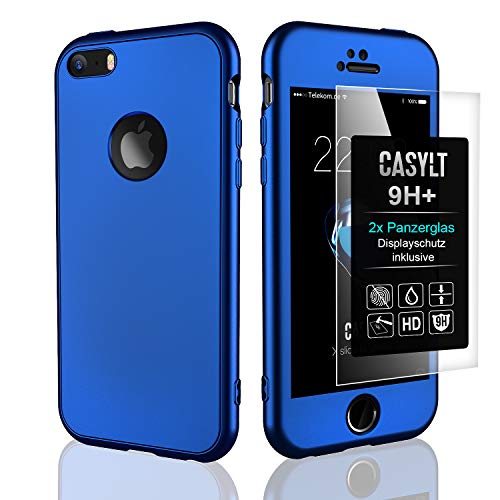 CASYLT [kompatibel für iPhone 5 / 5s / SE 360 Grad Fullbody Soft-Case Hülle [inkl. 2X Panzerglas] Komplettschutz TPU Handyhülle in Blau von CASYLT