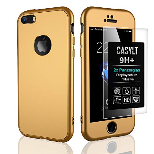 CASYLT [kompatibel für iPhone 5 / 5s / SE 360 Grad Fullbody Soft-Case Hülle [inkl. 2X Panzerglas] Komplettschutz TPU Handyhülle in Gold von CASYLT