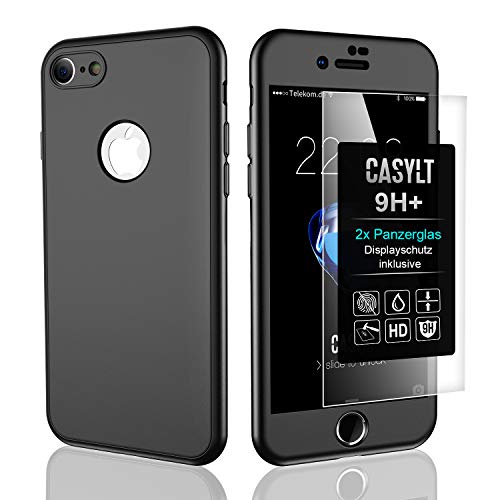CASYLT [kompatibel für iPhone 6 & 6s] 360 Grad Fullbody Soft-Case Hülle [inkl. 2X Panzerglas] Komplettschutz TPU Handyhülle in Schwarz von CASYLT