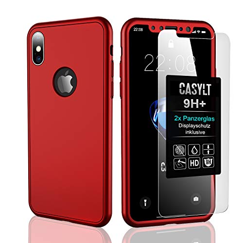 CASYLT [kompatibel für iPhone X/XS / 10 360 Grad Fullbody Soft-Case Hülle [inkl. 2X Panzerglas] Komplettschutz TPU Handyhülle in Rot von CASYLT