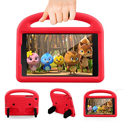 CASZONE Kinder-Hülle für Samsung Galaxy Tab A 8.0 Tablet (2019) – [Displayschutzfolie] Ultra leicht stoßfest schützender Griff Bumper Stand Cover für Galaxy Tab A 8 Zoll 2019 SM-T290/T295, rot von CASZONE