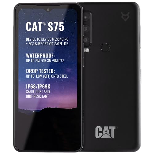 Cat S75 - Robustes, 5G-Smartphone mit Satellitenverbindung (IP68 & IP69K, MIL SPEC 810H, superhelles 6.58” FHD+ 120Hz Display, 2GHz Octa Core Processor, 5000mAh Akku, 6GB/128GB, Android 12) - Schwarz von CAT