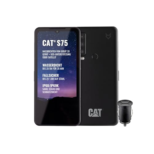 Cat S75 - Robustes, 5G-Smartphone mit Satellitenverbindung (IP68 & IP69K, MIL SPEC 810H, superhelles 6.58” FHD+ 120Hz Display, 2GHz Octa Core Processor, 5000mAh Akku, 6GB/128GB, Android 12) - Schwarz von CAT