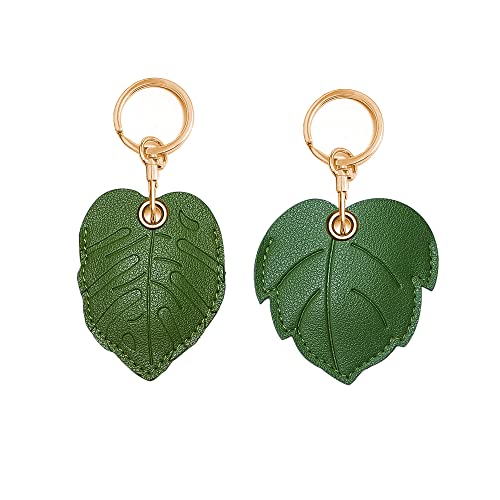 2 Stück Leder-Airtag-Schlüsselanhänger-Etui, niedliches Kawaii-Zubehör, geeignet für Airtag (2 Arten von Blättern) von CATCH ON