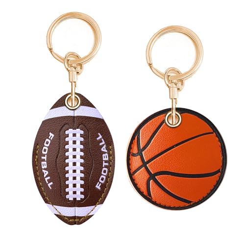 2 Stück Leder-Airtag-Schlüsselanhänger-Etui, niedliches Kawaii-Zubehör, geeignet für Airtag (Fußball-Basketball) von CATCH ON