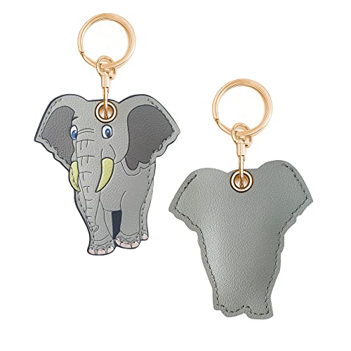 2 Stück Leder-Airtag-Schlüsselanhänger-Halter, niedliches Kawaii-Zubehör, geeignet für Airtag (Elefant) von CATCH ON