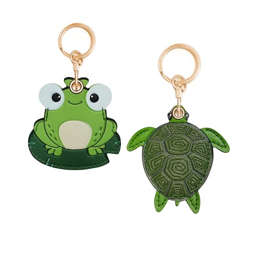 2 Stück Leder Airtag Schlüsselanhänger Hülle, süßes Kawaii Zubehör geeignet für Airtag (Frosch-Turtle) von CATCH ON