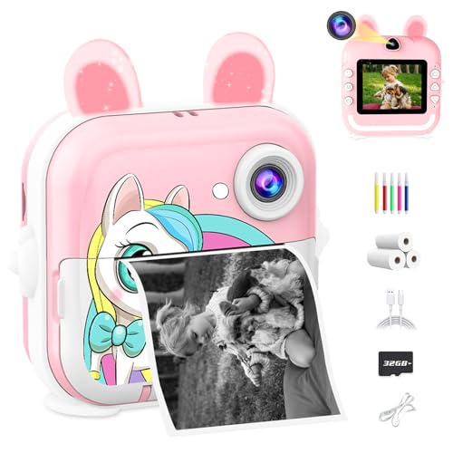 CATGIFF Kinderkamera Sofortbildkamera, 1080P HD Kinder Digitalkamera, 3 Bände Druckpapier, 32G Karte, Kamera Kinder Sofortdruck, Kinderspielzeug Geschenke für Jungen & Mädchen von 3-12 Jahren-Rosa CATGIFF Kinderkamera Sofortbildkamera, 1080P HD Kinder Digitalkamera, 3 Bände Druckpapier, 32G Karte, Kamera Kinder Sofortdruck, Kinderspielzeug Geschenke für Jungen & Mädchen von 3-12 Jahren-Rosa von CATGIFF
