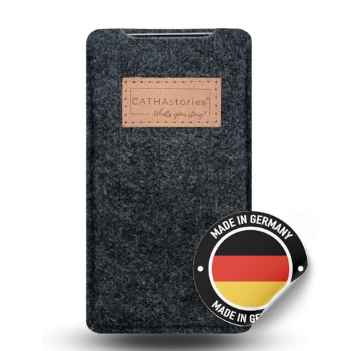 CATHAstories Breite Hülle für iPhone 15 Pro / 15, 14 Pro / 14, 13 Pro / 13, 12 Pro / 12 MIT Apple Case. Tasche, Handyhülle aus nachhaltigem Filz – Made in Germany - Onixgrey (Anthrazit) von CATHAstories