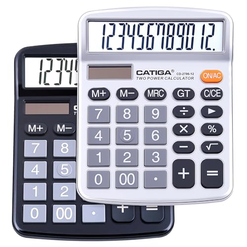 CATIGA Tischrechner 12-stelliger mit großem LCD-Display, sensitiven Tasten, Solar und Batteriebetrieb, Kompakt, leistungsstark und vielseitig, Standardfunktion für Büro, Haus, Schule, CD-2786 von CATIGA