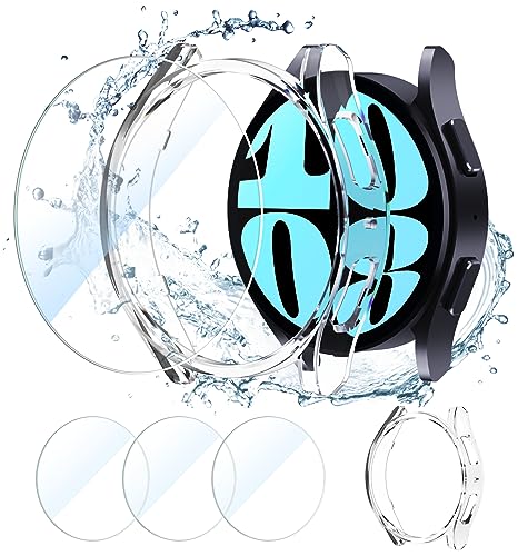 CAVN [3+1 Stück Schutzfolie Kompatibel mit Samsung Galaxy Watch 6 40mm, Wasserdichtes Glas Schutz +PC Schutzhülle Displayschutz Gehäuse Panzerfolie Kompatibel mit Galaxy Watch 6 40mm von CAVN