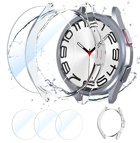 CAVN [3+1 Stück Schutzfolie Kompatibel mit Samsung Galaxy Watch 6 Classic 47mm, Wasserdichtes Glas Schutz +PC Schutzhülle Displayschutz Gehäuse Panzerfolie Kompatibel mit Galaxy Watch 6 Classic 47mm von CAVN
