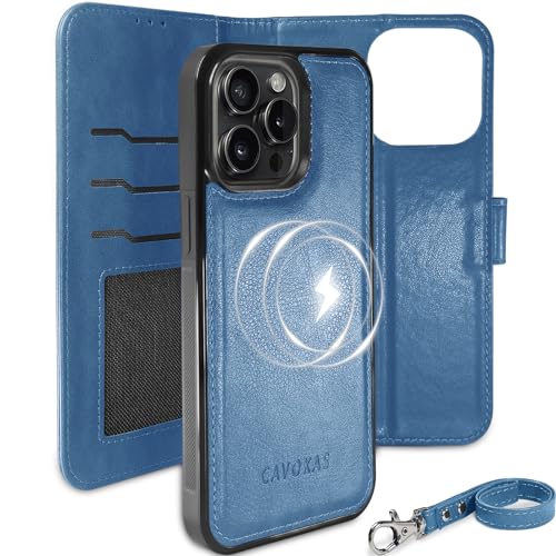 CAVOKAS Handyhülle für iPhone 15 Pro Max hülle mit Kartenhalter, Abnehmbare, Starke Magnetische Leder-Klapphülle, Kabelloses Aufladen mit MagSafe, Ständer Schutzhülle 6,7 Zoll, Blau CAVOKAS Handyhülle für iPhone 15 Pro Max hülle mit Kartenhalter, Abnehmbare, Starke Magnetische Leder-Klapphülle, Kabelloses Aufladen mit MagSafe, Ständer Schutzhülle 6,7 Zoll, Blau von CAVOKAS
