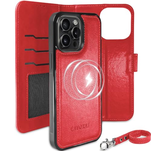 CAVOKAS Handyhülle für iPhone 15 Pro Max hülle mit Kartenhalter, Abnehmbare, Starke Magnetische Leder-Klapphülle, Kabelloses Aufladen mit MagSafe, Ständer Schutzhülle 6,7 Zoll, Rot CAVOKAS Handyhülle für iPhone 15 Pro Max hülle mit Kartenhalter, Abnehmbare, Starke Magnetische Leder-Klapphülle, Kabelloses Aufladen mit MagSafe, Ständer Schutzhülle 6,7 Zoll, Rot von CAVOKAS