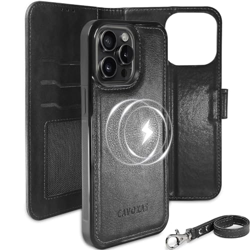 CAVOKAS Handyhülle für iPhone 15 Pro Max hülle mit Kartenhalter, Abnehmbare, Starke Magnetische Leder-Klapphülle, Kabelloses Aufladen mit MagSafe, Ständer Schutzhülle 6,7 Zoll, Schwarz CAVOKAS Handyhülle für iPhone 15 Pro Max hülle mit Kartenhalter, Abnehmbare, Starke Magnetische Leder-Klapphülle, Kabelloses Aufladen mit MagSafe, Ständer Schutzhülle 6,7 Zoll, Schwarz von CAVOKAS