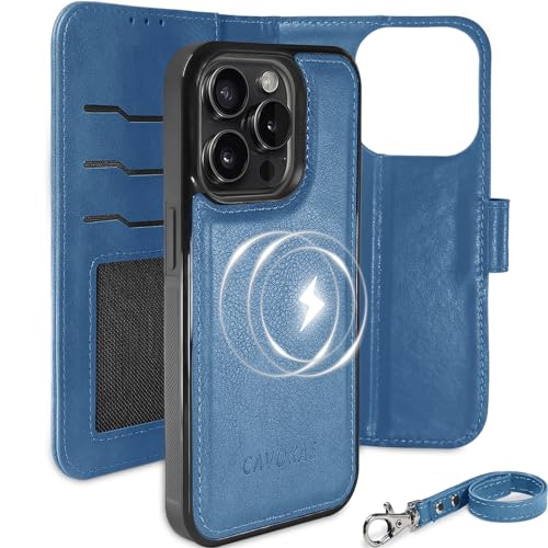 CAVOKAS Handyhülle für iPhone 15 Pro hülle mit Kartenhalter, Abnehmbare, Starke Magnetische Leder-Klapphülle, Kabelloses Aufladen mit MagSafe, Ständer Schutzhülle 6,1 Zoll, Blau CAVOKAS Handyhülle für iPhone 15 Pro hülle mit Kartenhalter, Abnehmbare, Starke Magnetische Leder-Klapphülle, Kabelloses Aufladen mit MagSafe, Ständer Schutzhülle 6,1 Zoll, Blau von CAVOKAS