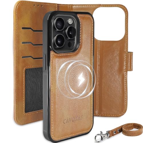 CAVOKAS Handyhülle für iPhone 15 Pro hülle mit Kartenhalter, Abnehmbare, Starke Magnetische Leder-Klapphülle, Kabelloses Aufladen mit MagSafe, Ständer Schutzhülle 6,1 Zoll, Braun CAVOKAS Handyhülle für iPhone 15 Pro hülle mit Kartenhalter, Abnehmbare, Starke Magnetische Leder-Klapphülle, Kabelloses Aufladen mit MagSafe, Ständer Schutzhülle 6,1 Zoll, Braun von CAVOKAS