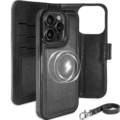 CAVOKAS Handyhülle für iPhone 15 Pro hülle mit Kartenhalter, Abnehmbare, Starke Magnetische Leder-Klapphülle, Kabelloses Aufladen mit MagSafe, Ständer Schutzhülle 6,1 Zoll, Schwarz CAVOKAS Handyhülle für iPhone 15 Pro hülle mit Kartenhalter, Abnehmbare, Starke Magnetische Leder-Klapphülle, Kabelloses Aufladen mit MagSafe, Ständer Schutzhülle 6,1 Zoll, Schwarz von CAVOKAS