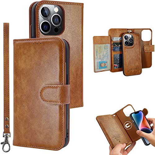 CAVOKAS Hülle Brieftasche für iPhone 14 Pro Wallet Case, 6,1 Zoll Magnetisch Abnehmbare Leder Flip Case Kartenhalter, iPhone 14 Pro RFID Blocking Phone Cover, Braun CAVOKAS Hülle Brieftasche für iPhone 14 Pro Wallet Case, 6,1 Zoll Magnetisch Abnehmbare Leder Flip Case Kartenhalter, iPhone 14 Pro RFID Blocking Phone Cover, Braun von CAVOKAS