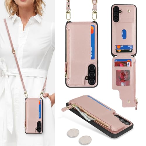 Cavor Schutzhülle für Samsung Galaxy A35 5G, Brieftaschen-Schutzhülle für Damen, für Samsung Galaxy A35 5G, Crossbody-Handyhülle mit Riemen, Leder-Reißverschlussfach, Kartenhalter, Roségold Cavor Schutzhülle für Samsung Galaxy A35 5G, Brieftaschen-Schutzhülle für Damen, für Samsung Galaxy A35 5G, Crossbody-Handyhülle mit Riemen, Leder-Reißverschlussfach, Kartenhalter, Roségold von CAVOR