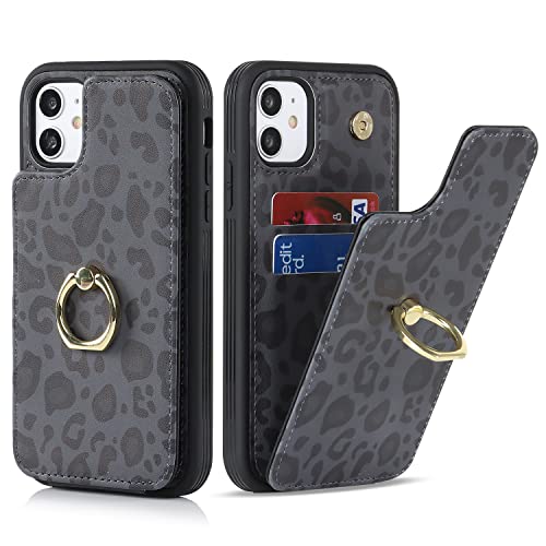 Copmob iPhone 11 Hülle,Handyhülle iPhone 11,Leopardenmuster Flip Folio Leder Geldbörse Hülle,[Mit 4 Kartenfach][Mit Ring Ständer],Handyhülle Schutzhülle für iPhone 11 - Schwarz von CAVOR