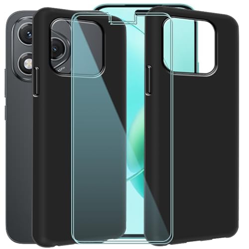 CAXKJE 2 Pack Handyhülle + 2 Stück Schutzfolie für Honor X70i (6.70 Zoll),Schwarz Weiche Silikon Hülle Ultra dünne Schutzhülle,Stoßfest Handyhülle Kratzfest Bumper Case von CAXKJE