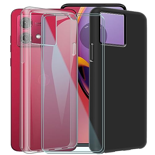 CAXKJE 2 Pack Handyhülle + 2 Stück Schutzfolie für Motorola Edge 40 Neo (6.55 Zoll),Weiche Silikon Hülle Ultra dünne Schutzhülle,Stoßfest Handyhülle Kratzfest Bumper Case(Transparent + Schwarz) von CAXKJE