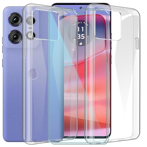 CAXKJE 2 Pack Handyhülle + 2 Stück Schutzfolie für Motorola Edge 60 (6.67 Zoll),Transparent Weiche Silikon Hülle Ultra dünne Schutzhülle,Stoßfest Handyhülle Kratzfest Bumper Case von CAXKJE