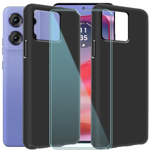 CAXKJE 2 Pack Handyhülle + 2 Stück Schutzfolie für Motorola Edge 60 Pro (6.67 Zoll),Schwarz Weiche Silikon Hülle Ultra dünne Schutzhülle,Stoßfest Handyhülle Kratzfest Bumper Case von CAXKJE