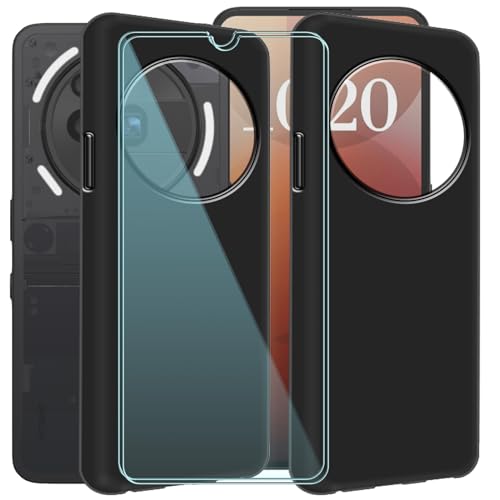 CAXKJE 2 Pack Handyhülle + 2 Stück Schutzfolie für Nothing Phone 3a Pro (6.77 Zoll),Schwarz Weiche Silikon Hülle Ultra dünne Schutzhülle,Stoßfest Handyhülle Kratzfest Bumper Case von CAXKJE