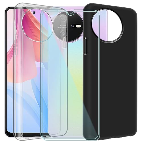CAXKJE 2 Pack Handyhülle + 2 Stück Schutzfolie für TCL 60 (6.70 Zoll),Weiche Silikon Hülle Ultra dünne Schutzhülle,Stoßfest Handyhülle Kratzfest Bumper Case(Transparent + Schwarz) von CAXKJE