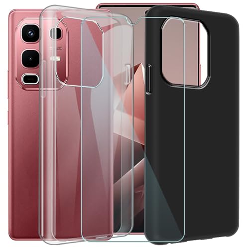 CAXKJE 2 Pack Handyhülle + Schutzfolie für Infinix Note 50 4G (6.78 Zoll),Weiche Silikon Hülle Ultra dünne Schutzhülle,Stoßfest Handyhülle Kratzfest Bumper Case(Transparent + Schwarz) von CAXKJE
