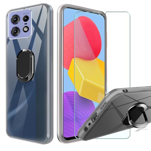 CAXKJE Handyhülle + Gehärtetes Schutzfolie für Motorola Edge 60 Pro (6.67 Zoll),Transparent Halterung Silikon Hülle Weiche Schutzhülle,Stoßfest Bumper Case Handyhülle mit 9H Gehärtetes Glas Film von CAXKJE