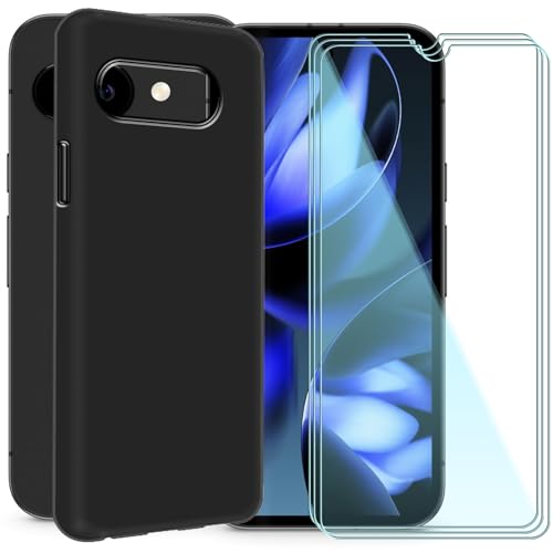 CAXKJE Handyhülle für Google Pixel 9a (6.30 Zoll) Silikon Hülle + [3 Stück] Gehärtetes Schutzfolie,Schwarz Weiche Schutzhülle Bumper Case Handyhülle mit 9H Gehärtetes Glas Film - Schwarz von CAXKJE