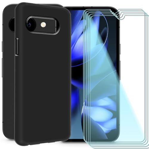 CAXKJE Handyhülle für Google Pixel 9a (6.30 Zoll) Silikon Hülle + [5 Stück] Gehärtetes Schutzfolie,Schwarz Weiche Schutzhülle Bumper Case Handyhülle mit 9H Gehärtetes Glas Film - Schwarz von CAXKJE