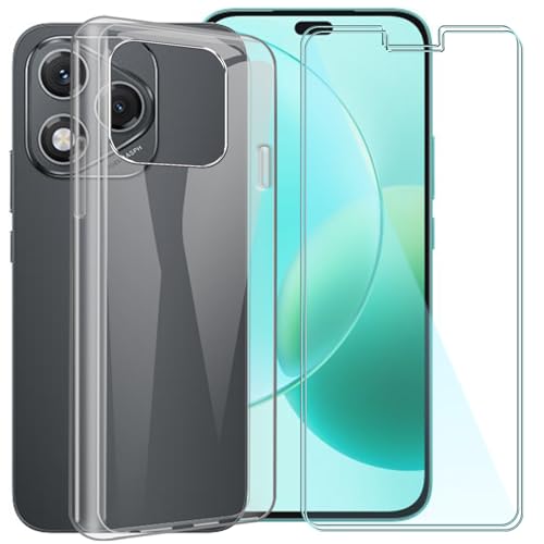 CAXKJE Handyhülle für Honor X70i (6.70 Zoll) Silikon Hülle + [2 Stück] Gehärtetes Schutzfolie,Transparent Schutzhülle Bumper Case Handyhülle mit 9H Gehärtetes Glas Film - Transparent von CAXKJE