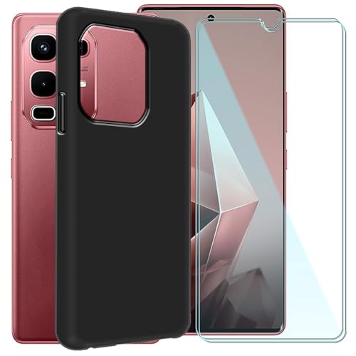 CAXKJE Handyhülle für Infinix Note 50 4G (6.78 Zoll) Silikon Hülle + [2 Stück] Gehärtetes Schutzfolie,Schwarz Weiche Schutzhülle Bumper Case Handyhülle mit 9H Gehärtetes Glas Film - Schwarz von CAXKJE