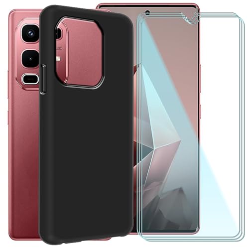 CAXKJE Handyhülle für Infinix Note 50 4G (6.78 Zoll) Silikon Hülle + [3 Stück] Gehärtetes Schutzfolie,Schwarz Weiche Schutzhülle Bumper Case Handyhülle mit 9H Gehärtetes Glas Film - Schwarz von CAXKJE
