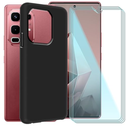 CAXKJE Handyhülle für Infinix Note 50 4G (6.78 Zoll) Silikon Hülle + [4 Stück] Gehärtetes Schutzfolie,Schwarz Weiche Schutzhülle Bumper Case Handyhülle mit 9H Gehärtetes Glas Film - Schwarz von CAXKJE