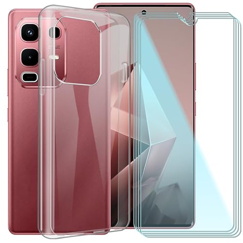 CAXKJE Handyhülle für Infinix Note 50 4G (6.78 Zoll) Silikon Hülle + [4 Stück] Gehärtetes Schutzfolie,Transparent Schutzhülle Bumper Case Handyhülle mit 9H Gehärtetes Glas Film - Transparent von CAXKJE