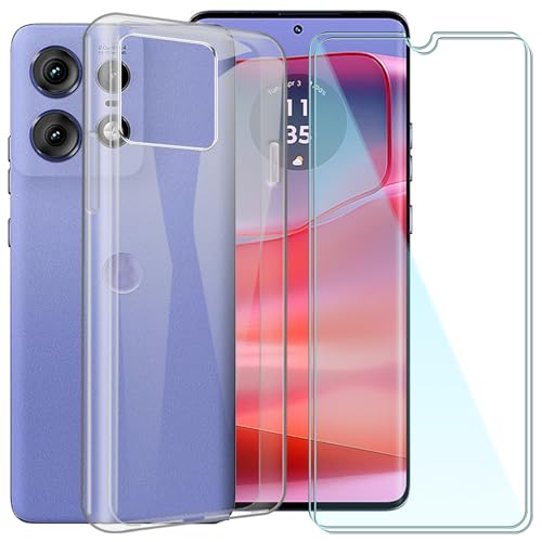 CAXKJE Handyhülle für Motorola Edge 60 (6.67 Zoll) Silikon Hülle + [2 Stück] Gehärtetes Schutzfolie,Transparent Schutzhülle Bumper Case Handyhülle mit 9H Gehärtetes Glas Film - Transparent von CAXKJE