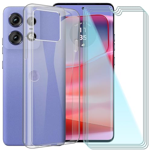 CAXKJE Handyhülle für Motorola Edge 60 (6.67 Zoll) Silikon Hülle + [4 Stück] Gehärtetes Schutzfolie,Transparent Schutzhülle Bumper Case Handyhülle mit 9H Gehärtetes Glas Film - Transparent von CAXKJE